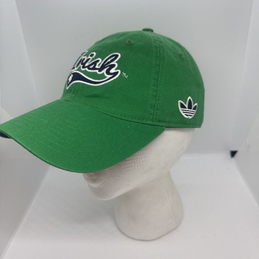 Vintage Adidas Notre Dame Fighting Irish Script Kelly Green Strapback Hat Cap